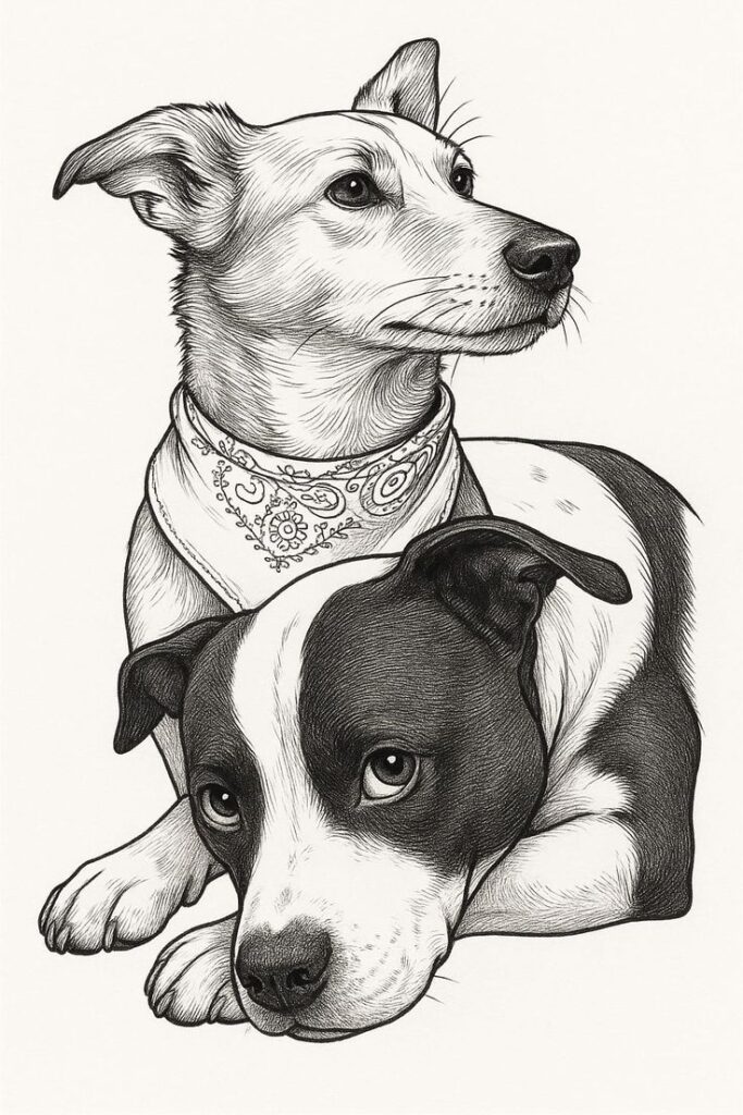 Custom pencil sketch of two dogs
