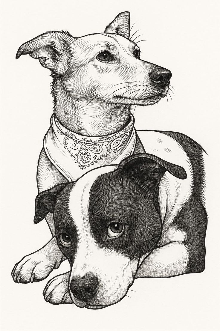 Custom pencil sketch of two dogs
