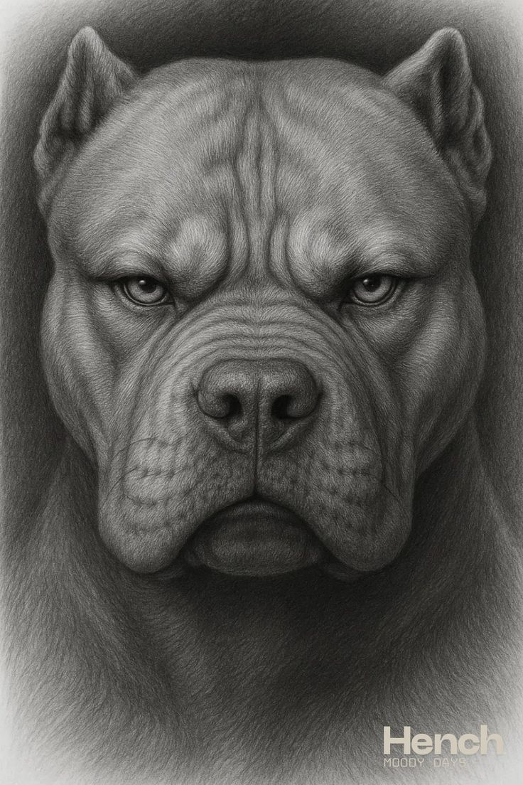 Realistic pencil portrait of a grey dog