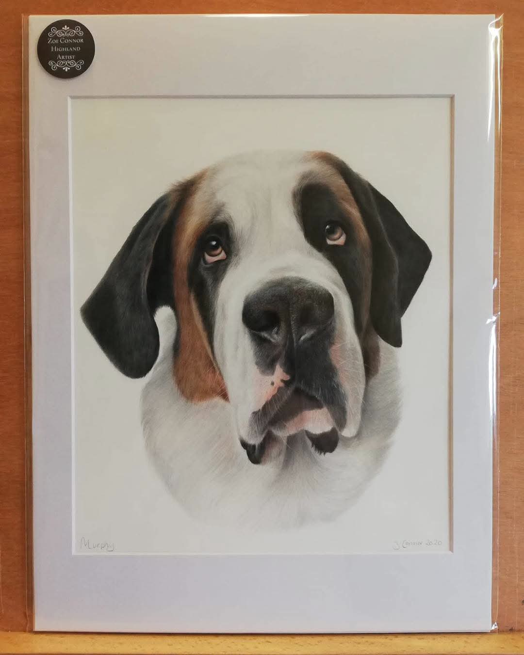 Realistic framed pencil portrait of a pet